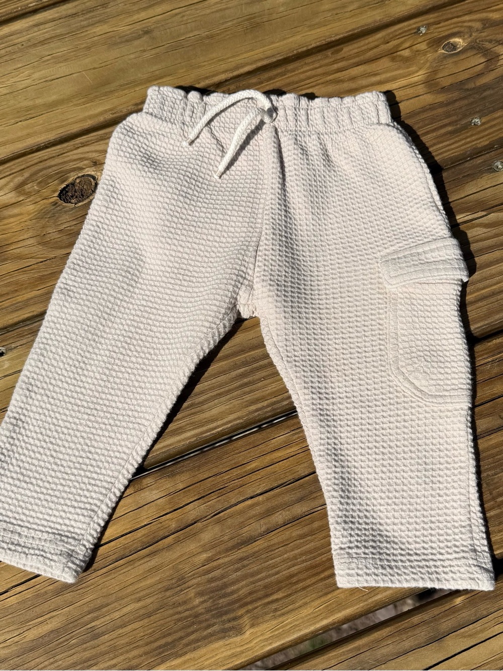 ZARA Kids Waffle Knit Drawstring Pants - Cream